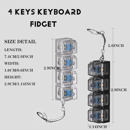 2 Pcs LED Keyboard Fidget Toy for Adults, Fidget Keyboard Clicker Keychain