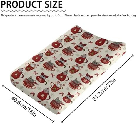 Cute Christmas Cat Bows Winter Holiday Snowflakes Pattern Baby Changing Pad Cover, Unisex Christmas Nursery Diaper Changing Table Pad Mat Sheet for Boys Girls-16x32