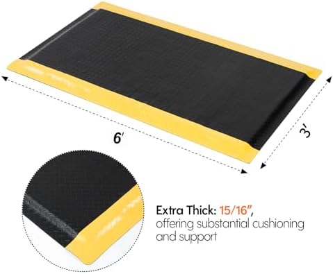 Anti Fatigue Mats Industrial 3' x 6' 15/16" Thick Ergonomic Standing Mat Commercial Heavy Duty Diamond Plate Shop Floor Mats Helps Relieve Back and Leg Soreness
