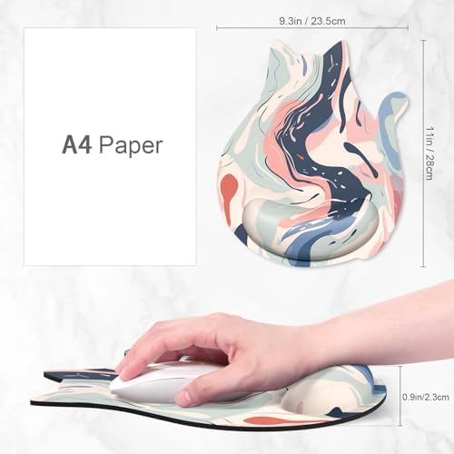 Ergonomic Mouse Pad with Wrist Rest, Cute Cat Memory Foam Padded Pain Relief Non-Slip Wrist Support Mouse Mat for Gaming Work Computer Laptop, Funny Office Supplies Desk Accessory, Fluid Art