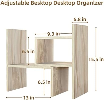 TY ARTS & CULTURE - Expandable Wood Desktop Storage Organizer Multipurpose Desk Bookshelf Display Shelf Rack Counter Top Bookcase for Office Home | Natural Beige