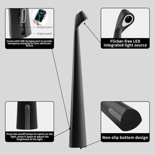 HAPYGI Cordless Rechargeable Reading Metal Table Lamp, 3-Level Brightness