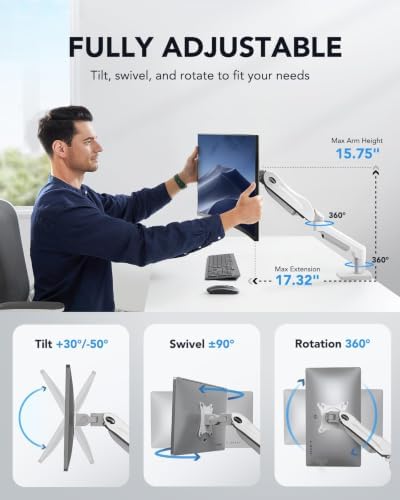 HUANUO Single Monitor Mount, 13 to 32 Inch Gas Spring Monitor Arm, Adjustable Stand, Vesa Mount with Clamp and Grommet Base - Fits 4.4 to 19.8lbs LCD Computer Monitors (Pack of 2)