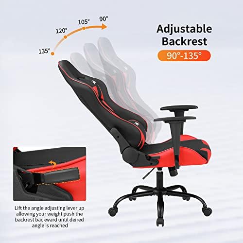 Gaming Chair Office Chair Desk Chair with Lumbar Support Headrest Armrest Task Rolling Swivel Ergonomic E-Sports Adjustable PC Gamer Chair (Red)