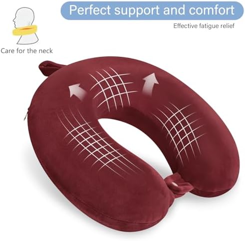 Travel Neck Pillow Memory Foam Neck Pillows for Travel, Dark Red