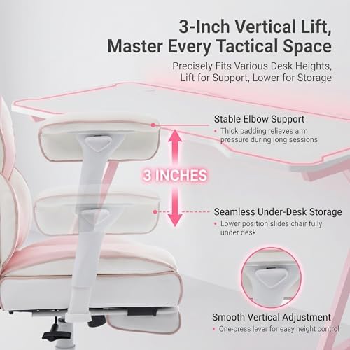 Big and Tall Gaming Office Chair 400lbs - Heavy Duty Ergonomic Computer Desk Chair with Footrest, Adjustable Armrests, High Back PU Leather with Racing Style (White/Pink)
