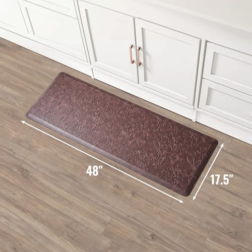 Chef Gear - Anti-Fatigue Gelness Kitchen Mat - Marni Design - Cushioned Comfort Chef Mat - Faux Leather - Cooking & Standing Relief -Skid-Resistant - Measures 17.5"x48" - Red
