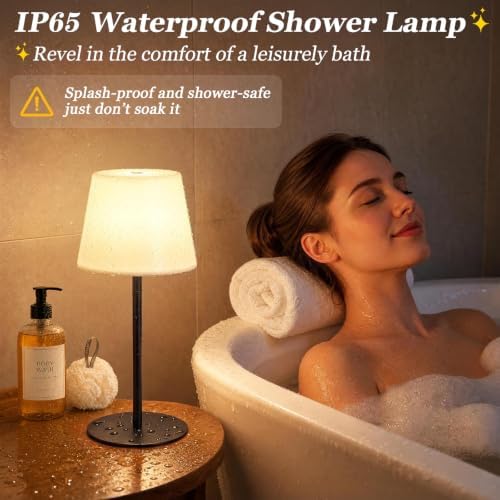 Shower Lamp Rechargeable Waterproof Lamp, Cordless Table Lamp for Bathroom