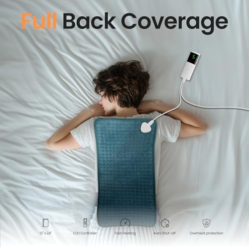 Heating Pad for Back Period Cramps Neck Shoulder, 12''×24'' Electric Heating Pad with 9 Heat Settings Auto Shut-Off and Rapid Heating, Ideal Gift for Women Men