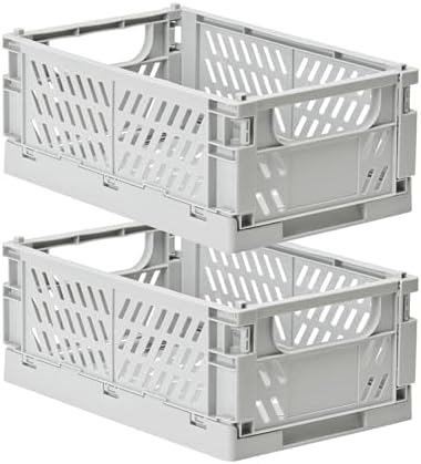 HUUSMOT 2-Pack Collapsible Plastic Storage Baskets, Grey, 9.8"x6.5"x3.8"