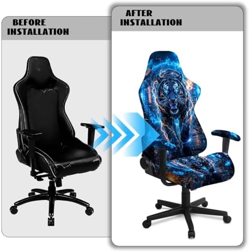 Tiger Lightning Print Gaming Chair Cover with Armrest Covers Stretch Non Slip Furniture Protector Washable Stain Resistant Office Desk Chair Slipcover