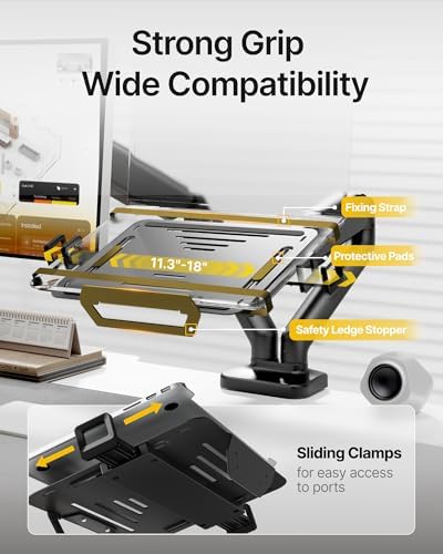 monTEK Dual Arm 2-in-1 Desk Mount, Laptop & Monitor, Fits 12–18" Laptops