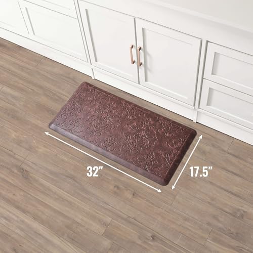 Chef Gear - Anti-Fatigue Wellness Kitchen Mat - Marni Design - Cushioned Comfort Chef Mat - Faux Leather - Cooking & Standing Relief -Skid-Resistant - Measures 17.5"x32" - Red