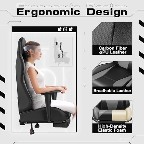 Homall Gaming Chairs, Computer Chair with Footrest and Massage Lumbar Support, Height Adjustable Game Chair with Headrest and Swivel Seat (Light Grey)