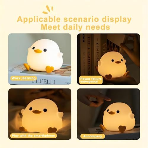 S NMT Cute Duck Night Light for Children,Soft Silicone Sleep Light with USB Rechargeable,Touch Sensor Nightlights for Kids Room Gift