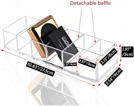 6-Compartment Clear Acrylic Organizer with Detachable Dividers, Eyeshadow Palette & Cosmetic Holder for Vanity Drawer, Cosmetic Station & Makeup Desktop