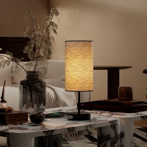 YIDPU Table Lamp for Bedroom,Nightstand Lamp for Bedside with AC Outlets,Adjustable 3color LED Light Desk Lamp for Home Decor,Included Bulb and Lamp Shade(Black-OnlyAC, 1PCS)