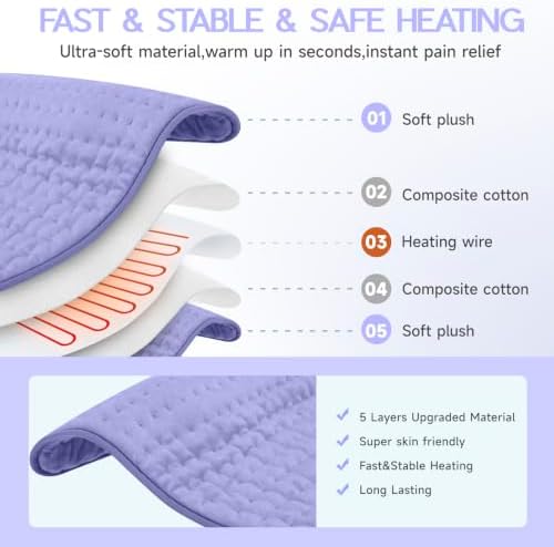 Heating Pad for Back, Neck, Abdomen, Fast Heating Electric Pad for Neck and Shoulders, Soft Dry/Moist Therapy, Auto Off Timer, Cozy Mother' s Day Gift Perfect for Women/Moms