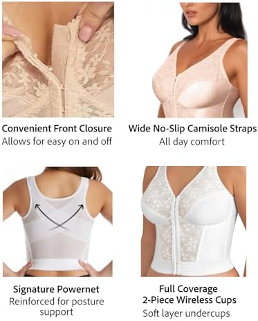 Exquisite Form 5107565 Fully Slimming Wireless Back & Posture Support Longline Bra with Front Closure & Lace