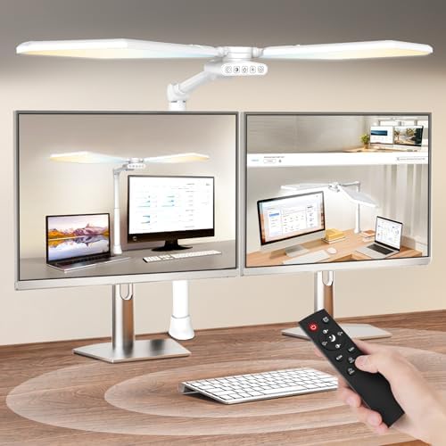 36W LED Desk Lamp with Clamp, Dual-Head Architect Lamp with Remote, White