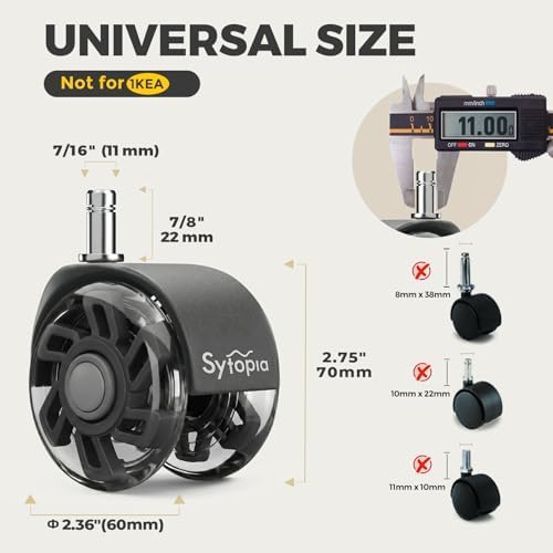 Office Chair Wheels Replacement, 2.5 Inch Universal Casters for Hardwood Floors & Carpet, Heavy Duty, Quiet, Scratch-Free, Fits Most Chairs, Easy Install, Set of 5.Dark Grey