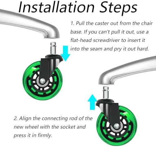 3" Office Chair Wheels for Casters Replacement Set of 5 - Office Caster Wheels for Carpet,Computer Chair Wheels,Smooth & Mute for Hardwood Floors and Mats. (Green Transparent)
