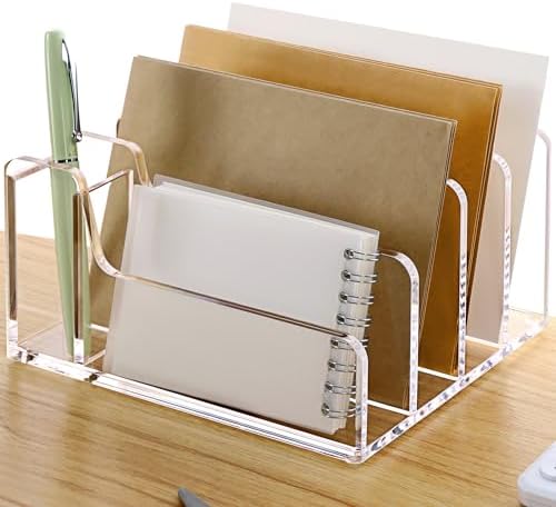SANRUI Acrylic Mail Organizer with Pen Holder, Clear Mail Sorter, 4-Slot