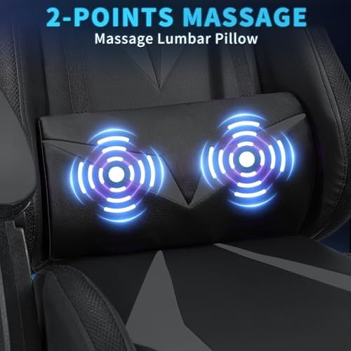 RGB Gaming Chair with Massage & Footrest Racing Style Computer Chair-Grey