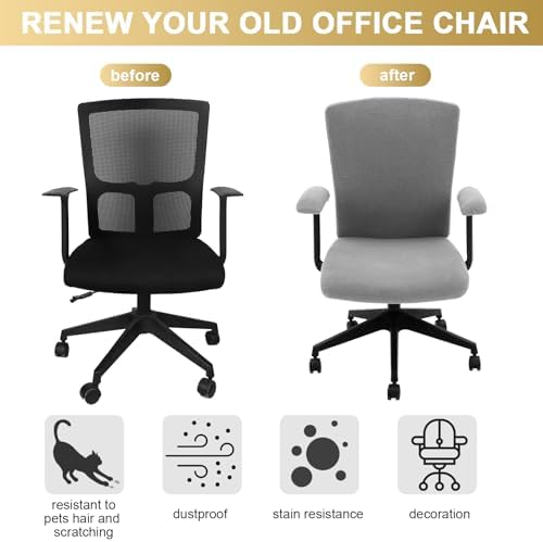 Tallew 4 Pcs Office Chair Covers Pads Set, Square High Back, Grey, Sherpa