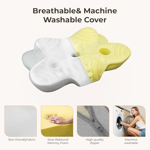 Cervical Pillow for Neck and Shoulder, Ergonomic Memory Foam Pillows for Sleeping, Dual Ear Relief Zone Contour Pillow,Support Pillow for Side Back Stomach Sleepers(White)
