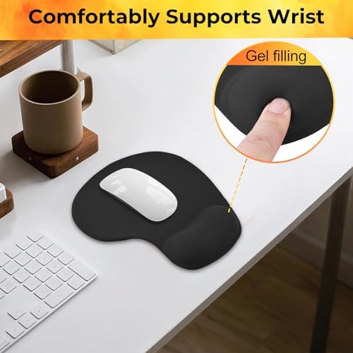 Mouse Pad with Wrist Support, 2-Pack Ergonomic Mousepad with Wrist Rest, Gaming Mouse Pad with Non-Slip PU Base, Relieve Pain Relief, for Home Office Computer Laptop, Black