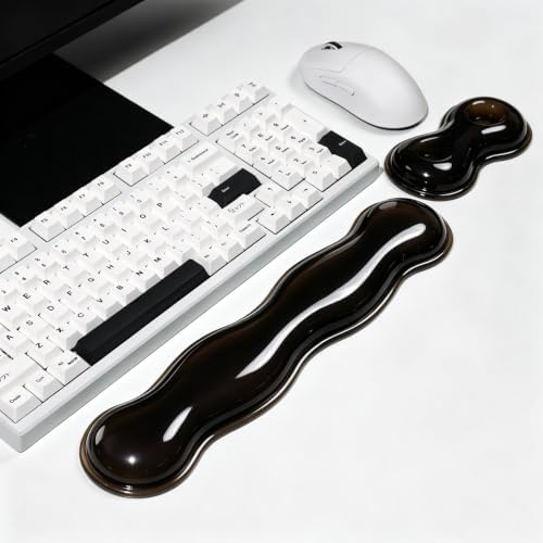 Mouse Pad with Wrist Rest, Soft Cloud Gel Keyboard Mouse Pad Set with Hand Wrist Support, Cute Non Slip Office Desk Accessories for Comfort/Pain Relief/Computer/Laptop (Black Wave)