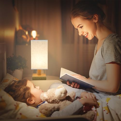 Small Bedside Table Lamp for Bedroom, Minimalist Nightstand Lamp with Square Fabric Linen Shade, Mini Cute Study Reading Desk Lamp Night Table Lamp for Living Room,Nursery, Home, Office,4.3in
