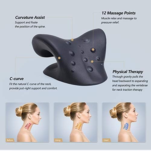Cozyhealth Neck Stretcher for Neck Pain Relief, Neck and Shoulder Relaxer Cervical Traction Device Pillow for TMJ Pain Relief and Muscle Relax, Cervical Spine Alignment Chiropractic Pillow (Black)