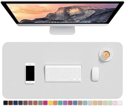 Hsurbtra Desk Pad, 30" x 14" PU Leather Desk Mat, XL Extended Mouse Pad, Waterproof Desktop Blotter Protector, Non-Slip Ultra Thin Large Laptop Keyboard Writing Mat for Office Home, Gray