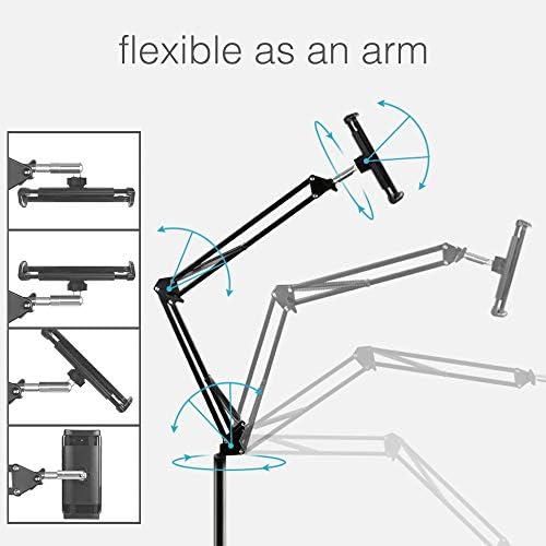 Tablet Floor Stand with 5LB Metal Base, Overhead Bed Phone Stand Angle Height Adjustable Holder, Universal Floor Stand Compatible with iPhone iPad Pro Air Mini, Samsung Tab, Kindle, E-Readers…