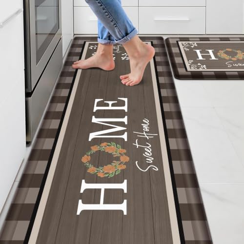 Kitchen Mats 2PCS, Anti Fatigue Rugs, 17.3x30+17.3x70in, Brown