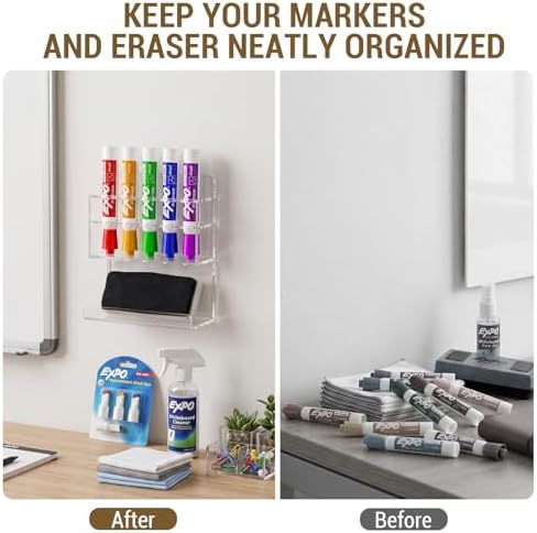MyGift Clear Acrylic Whiteboard Marker Organizer, Wall Mounted, 5 Slots