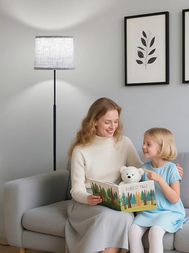 60" Modern Floor Lamp with Linen Shade, 3 Color LED Bulb & Foot Switch