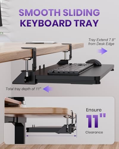 Ergonomic Mouse & Keyboard Tray Under Desk, 20x11.8 in Board, Black