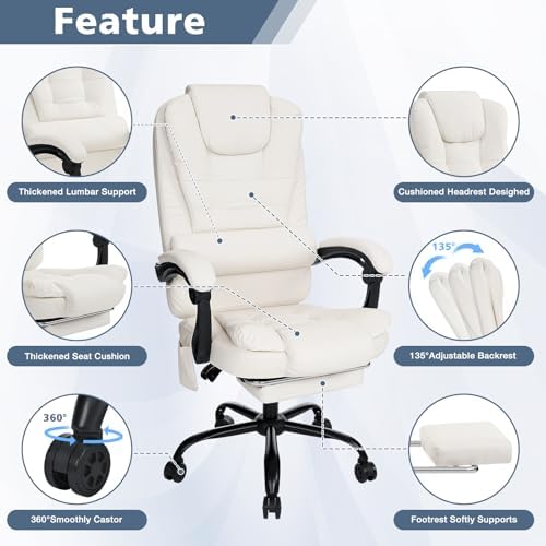 HOFFREE Massage Office Chair with Foot Rest 7 Points Vibration,Beige