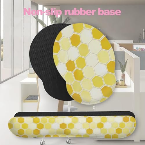 Honeycomb Bee Geometric Ergonomic Wrist Support Keyboard Mouse Wrist Rest Set, Computer Office Comfortable Wrist Rest for Mouse Easy Typing