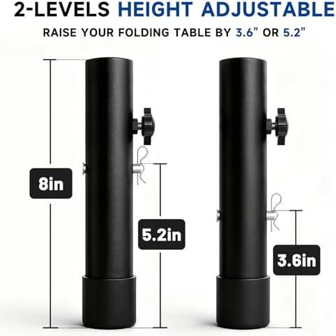 Table Legs Extensions for Straight/Bent Folding Tables, Metal Folding Table Leg Extenders, Rubber Base for More Stability, 2-Level Height Adjustable Furniture Risers (3.6"/ 5.2"(4 Pack))