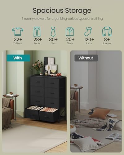 SONGMICS Dresser for Bedroom, Tall Dresser with 8 Fabric Drawers