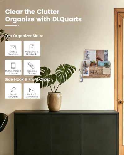 DLQuarts Solid Wood Mail Organizer Countertop & Wall Mounted, Burnt Wood
