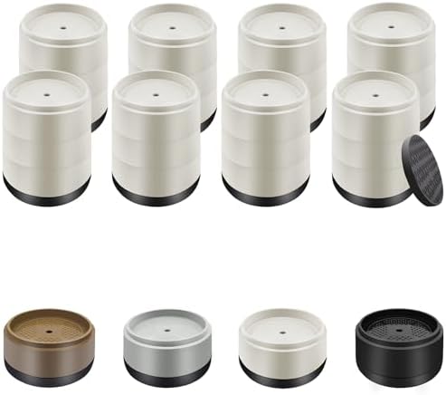 Furniture Risers Bed Risers Heavy Duty 1 inch, 2 inch, 3 inch, 4 inch Round Adjustable Bed Lifts Riser for Desk Legs Table Couch Sofa Chair Refrigerator Washing Machine (1+1+1 Inch, White, 8 Pack )