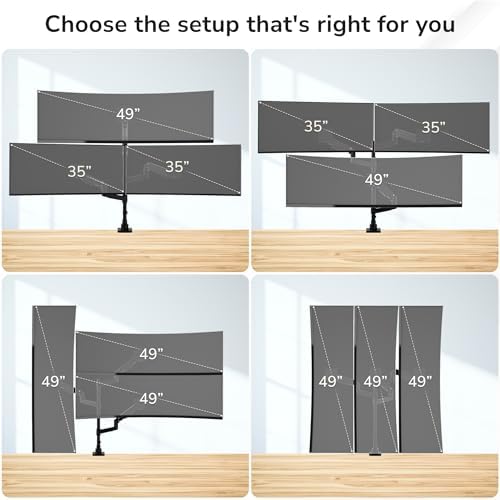 Mount-It! Heavy-Duty 2+1 Triple Monitor Mount, Stacked Ultrawide Desk Monitor Arm for One 49” Screen + Two 35” Monitors, 44 lb Gas Spring Arms, Clamp & Grommet Mount