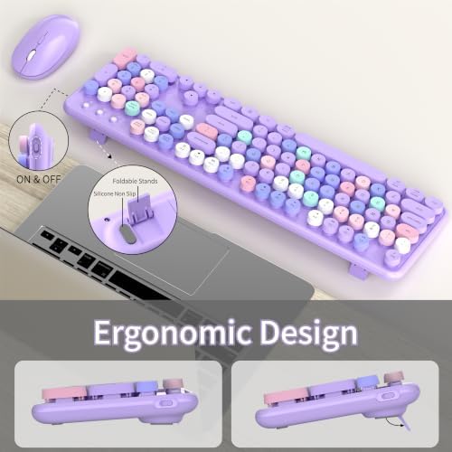 Colorful Wireless Keyboard and Mouse Combos, Purple Colorful