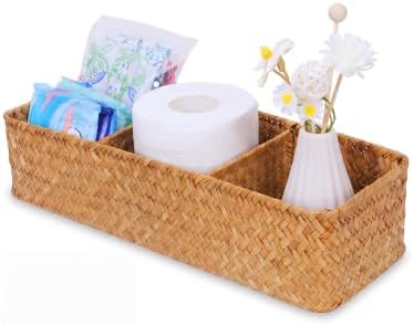 Nonam 3-Section Seagrass Tea Bag Organizer,Wicker divided basket,Natural
