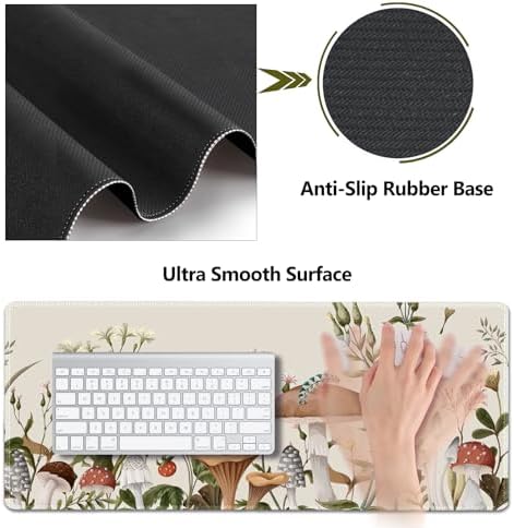 AIMSA Large Gaming Mouse Pad Set, Keyboard Wrist Rest Support+ Extended Mousepad+ Mouse Wrist Cushion+Coaster, Ergonomic Multifunctional Desk Mat 35x15.7in, Mushroom Plant Garden
